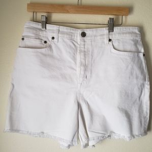 Lauren Ralph Lauren Womens White Denim Shorts Frayed Hem Stretch Size 12